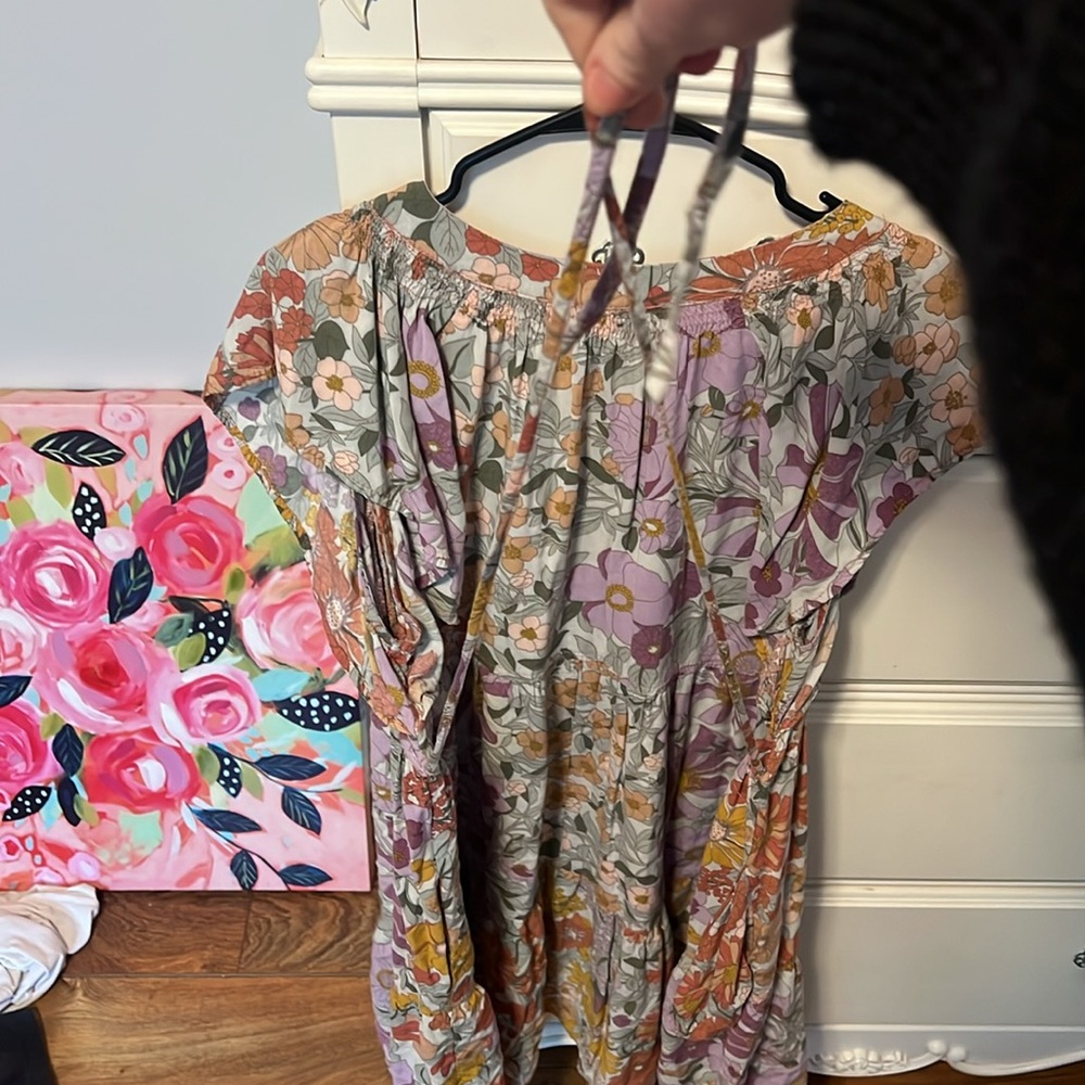Umgee Floral Tiered Mini Dress in Lavender, Mustard & Rust - Picture 8 of 12